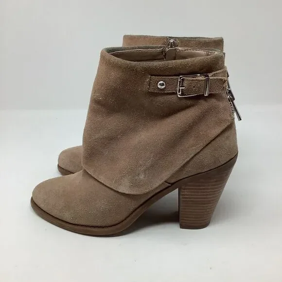 Jessica Simpson Cassley Womens 7.5 Beige Suede Ankle Boots Booties Side Zip Heel - Picture 5 of 16